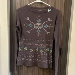 Women's Brown Patterned Long Sleeve Top